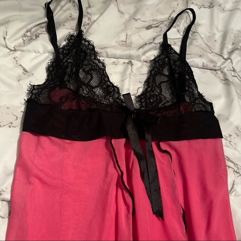 Avidlove pink‎ and black lace lingerie top size S